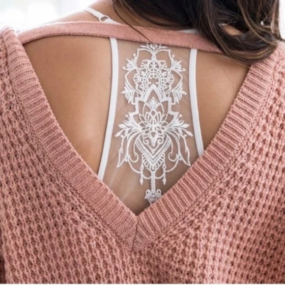 White Boho Sheer Lace Tattoo Floral Bralette - Picture 2 of 4